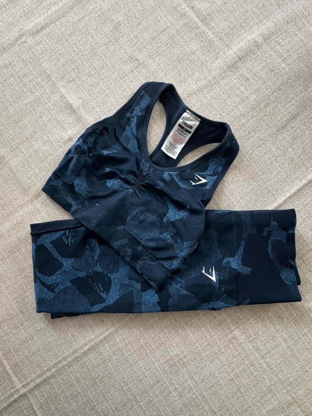 Gymshark Navy Camo Seamless Sports Bra & Leggings Set